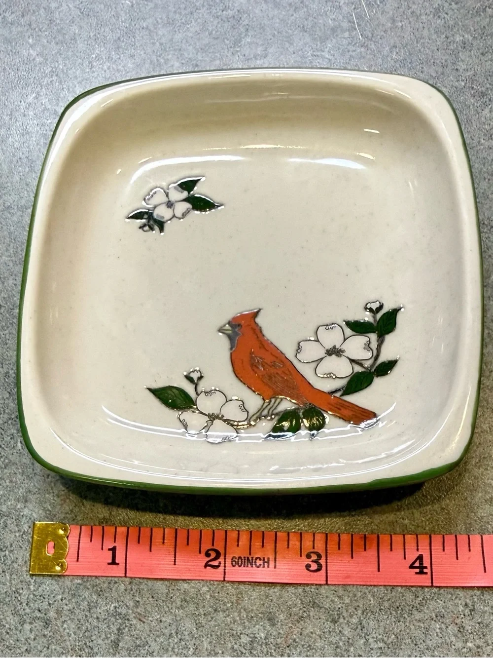Vintage Cardinal Bird Dogwood Branch Trinket Dish Japan Cape Shore